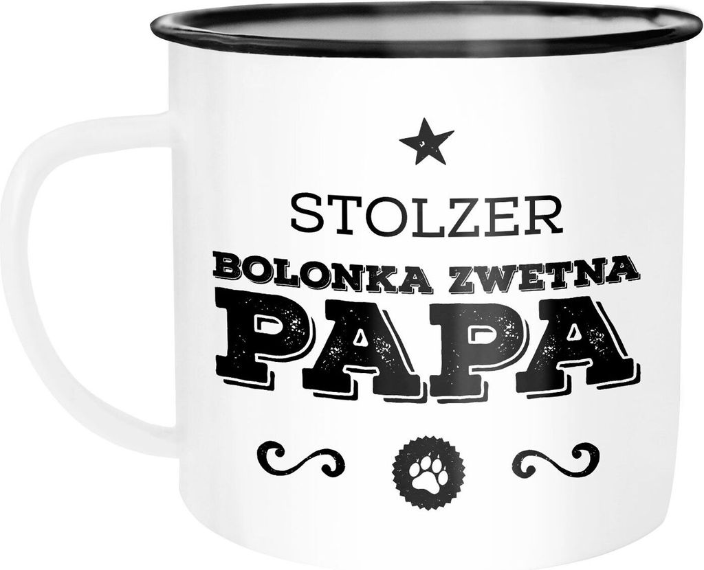 Emaille Tasse Becher Stolzer Hundepapa Papa Besitzer Hundebesitzer Kaffeetasse Moonworks Bolonka Zwetna weiß-schwarz unisize