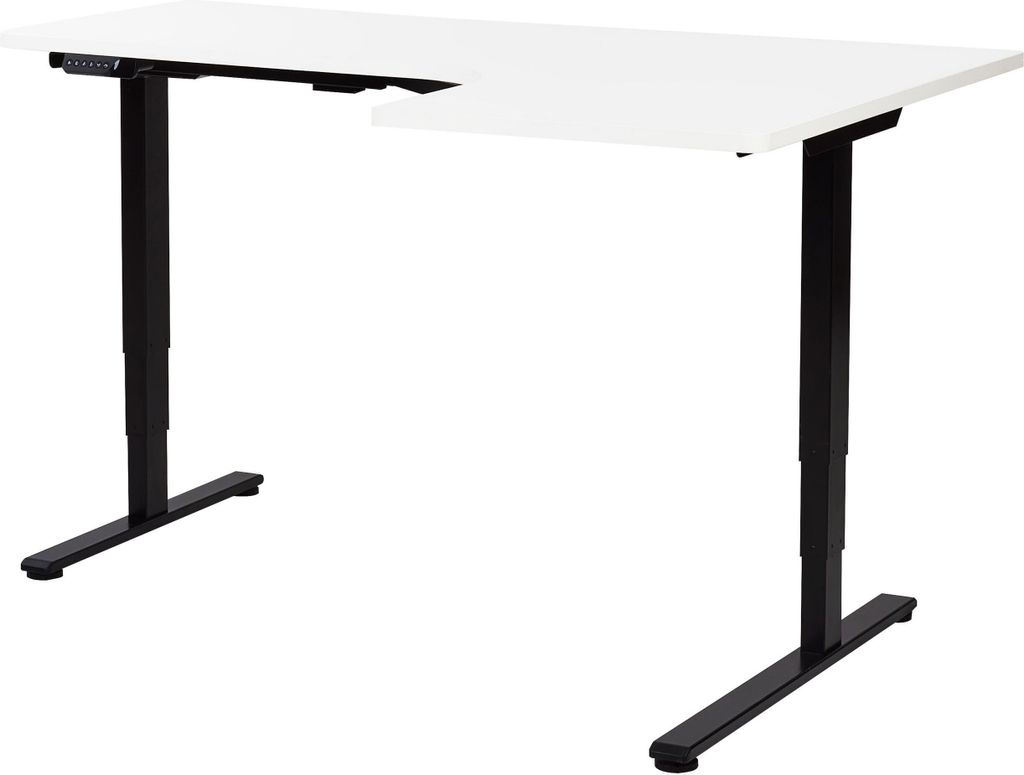 BELIANI Schreibtisch Rechts Weiß u. Schwarz Melamin L-Form 160x59 cm mit Metallgestell Elektrisch Höhenverstellbar Büro Steh-Sitz-Tisch Stehtisch