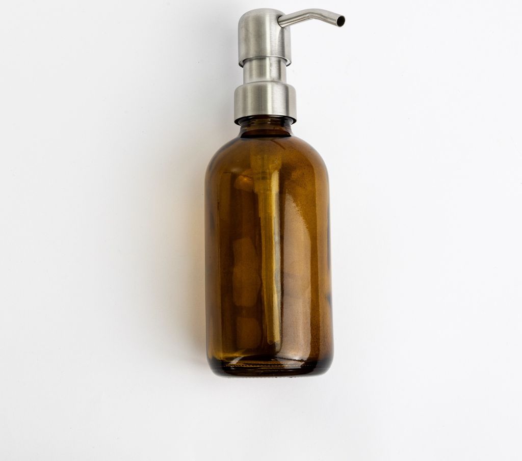 Natural Goods Berlin KLEAN Seifenspender mit Etiketten, hochwertiger & nachfüllbarer Seifenspender für Küche & Bad, transparent Braun, Edelstahl...
