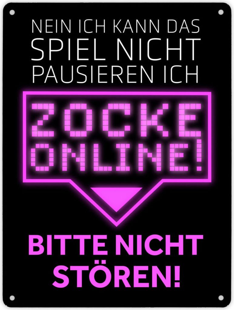 Kann nicht pausieren zocke online! Metallschild XL in 21x28 cm in lila