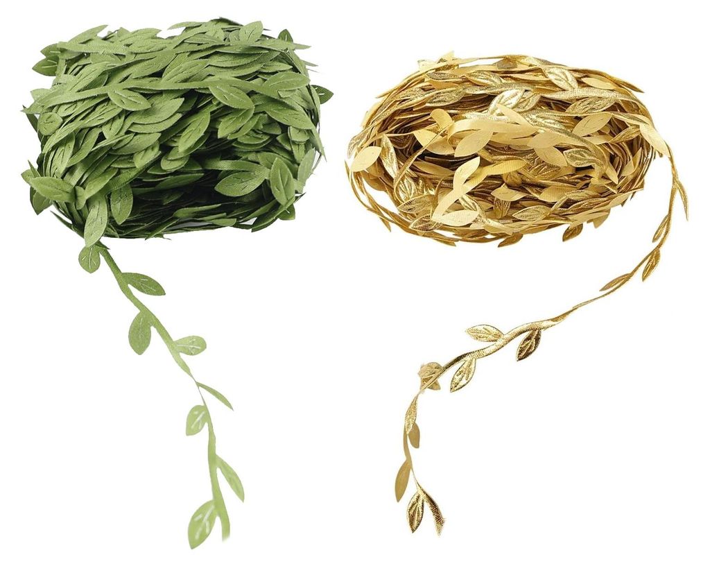 Girlande aus künstlichen Efeublättern, grün, 20 Meter lang, und aus künstlichem Rattan, goldfarben, zum Selbermachen, Imitations-Rattanblätter...