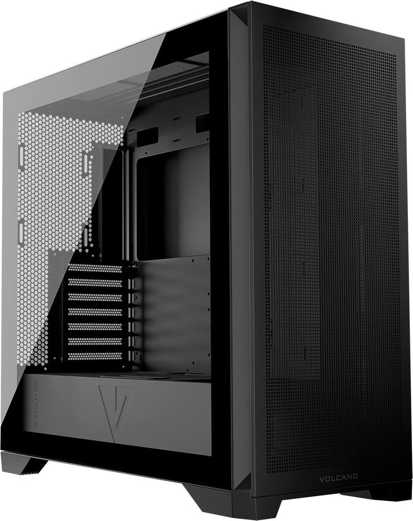 MODECOM Volcano Expanse S PC-Gehäuse, Schwarz, ATX Midi Tower, modulares Design, Tempered Glass, passend für High-End GPUs