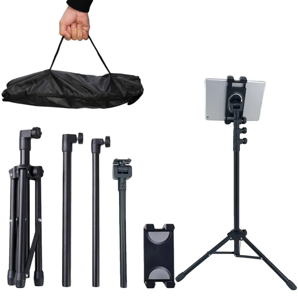 Trépied télescopique noir avec hauteur réglable pour caméra et photo