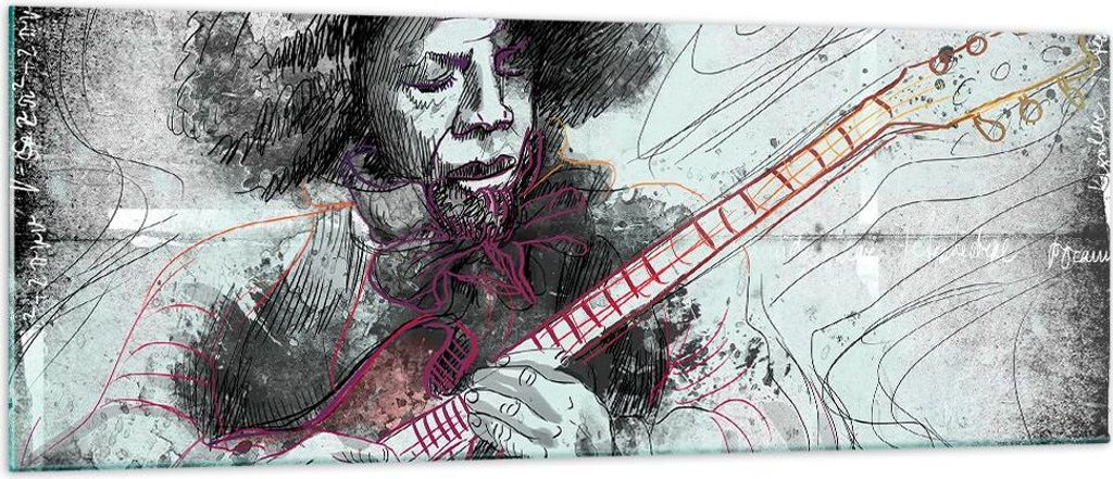 Bilder auf glas - Lied Gitarre Künstler Instrument - 140x50cm - Glasbilder - Wandbilder - Kunstdruck - zum Aufhängen bereit - Wanddekoration aus ...