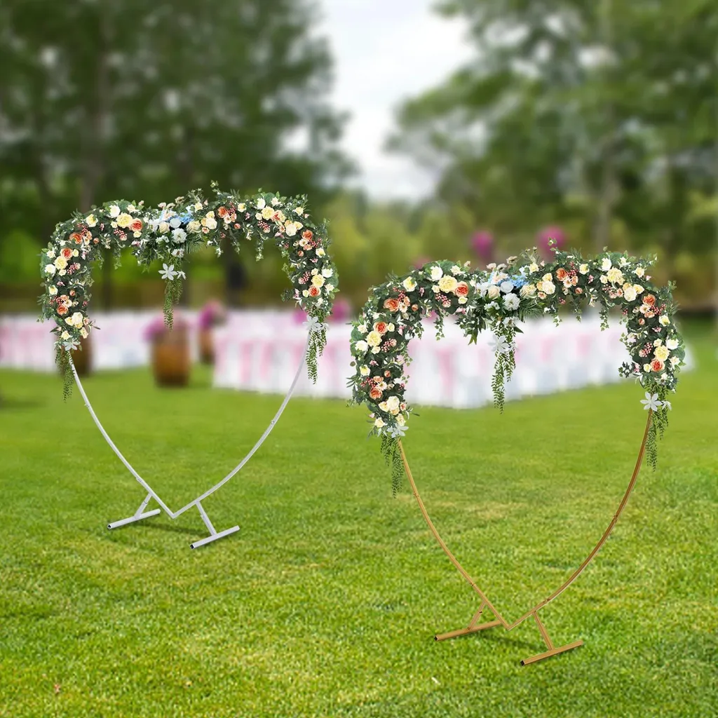 Arche de mariage dorée métallique en cœur robuste pour décors floraux M - 3