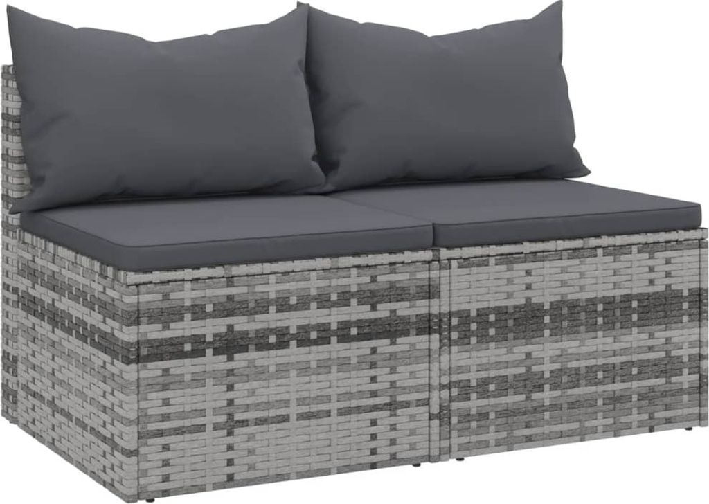 Garten-Mittelsofas mit Kissen 2 Stk. Grau Poly Rattan