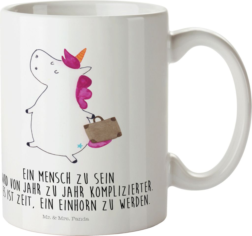 Mr. & Mrs. Panda Trinklernbecher Einhorn Koffer - Weiß - Geschenk, Einhörner, Kinderbecher, Abenteuer, Pott, Mehrwegbecher, Gepäck, Reise, Hafer...