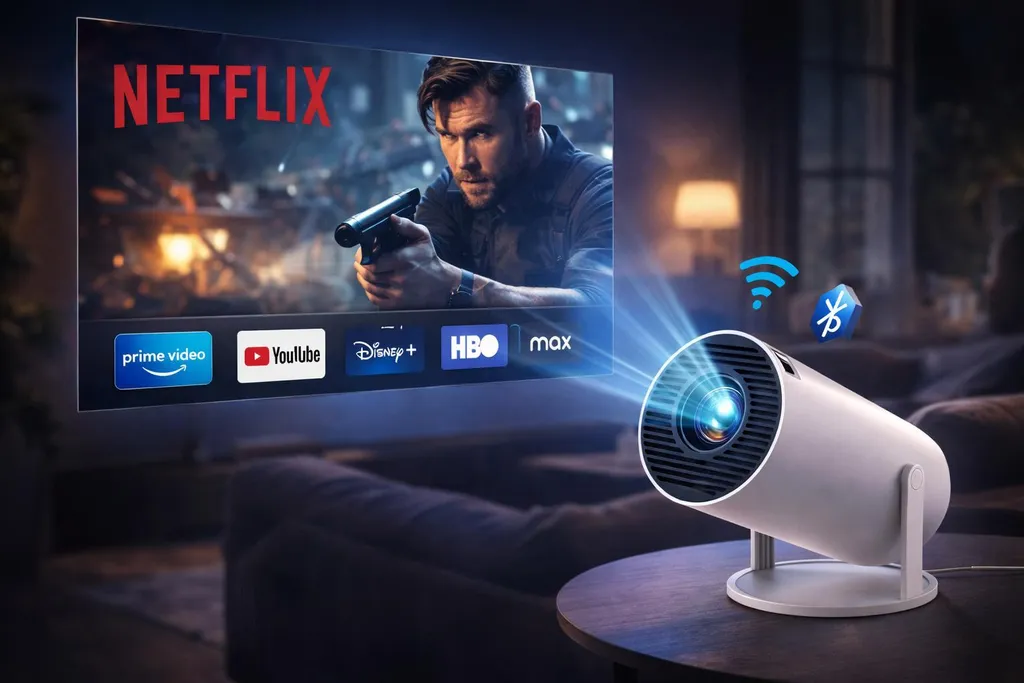 Vidéoprojecteur Android 11 avec Angle 180° pour Projection au Plafond