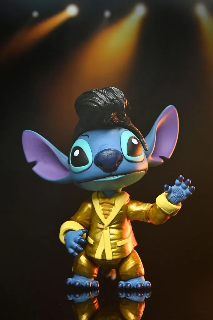 Mini figurine de collection Stitch en tenue d'Elvis dorée pour fan