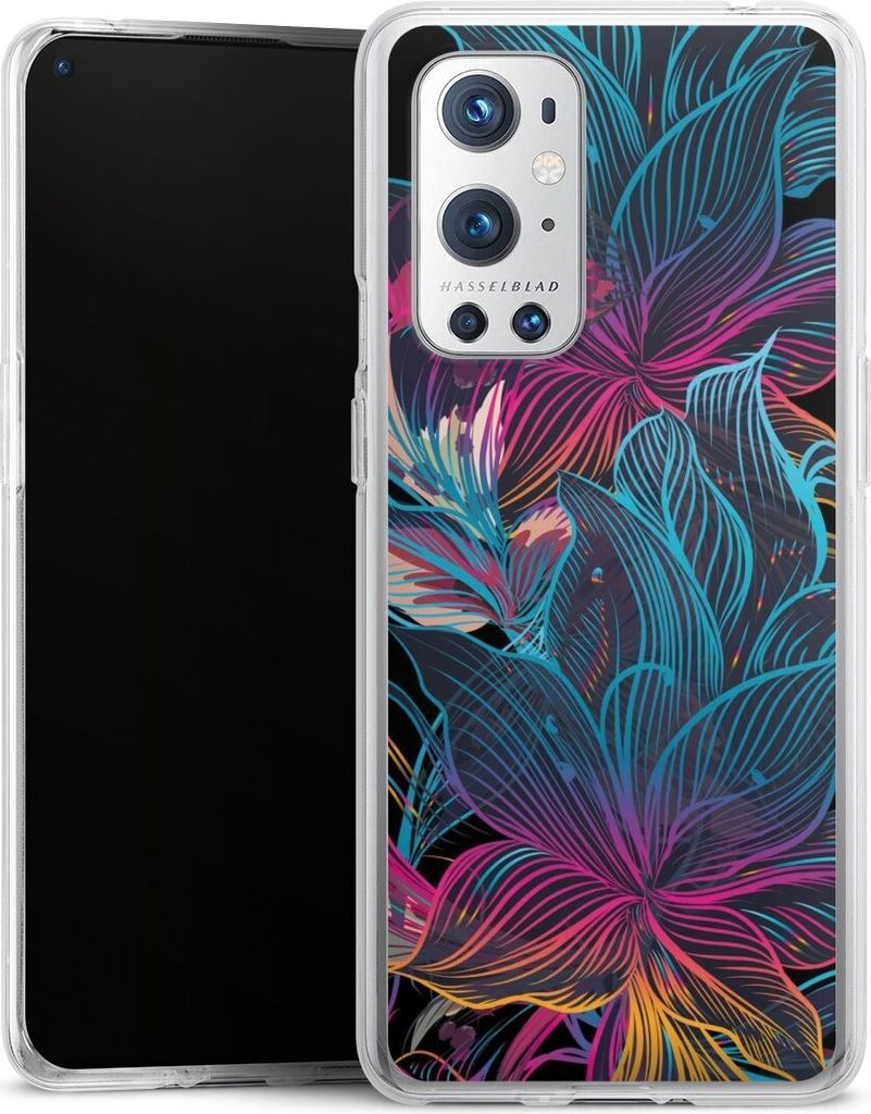 DeinDesign Handyhülle für OnePlus 9 Pro Silikon Hülle Case Smartphone Schutzhülle Blumen Neon bunt