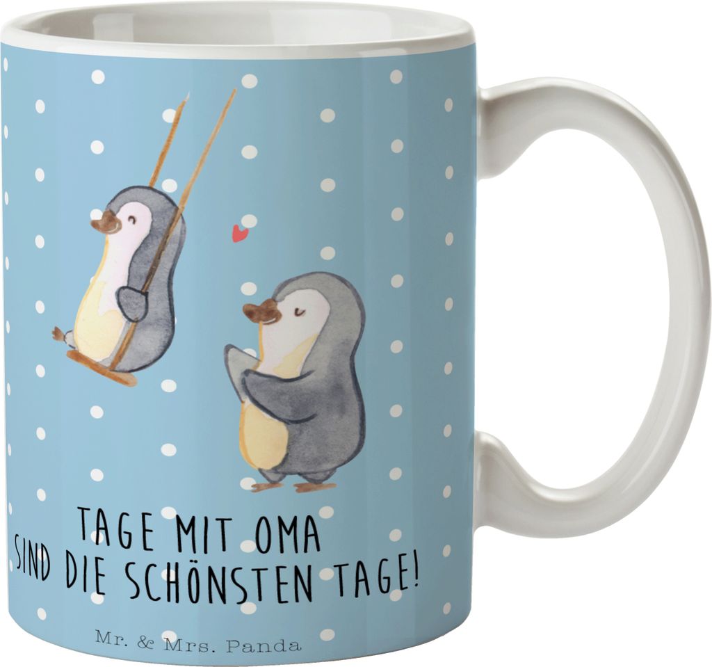 Mr. & Mrs. Panda Tasse Pinguin Oma schaukeln - Blau Pastell - Geschenk, Pott, Vatertag, Becher, Trinkbecher, für, Kaffeetasse, Teetasse, Omi