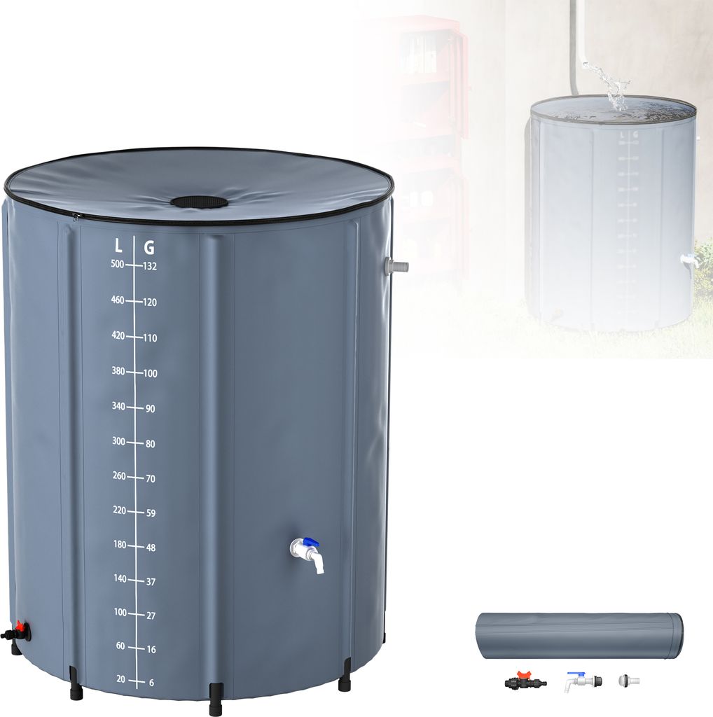 LZQ 500 Liter Faltbare Regentonne 500D PVC Regentank Produktbild 