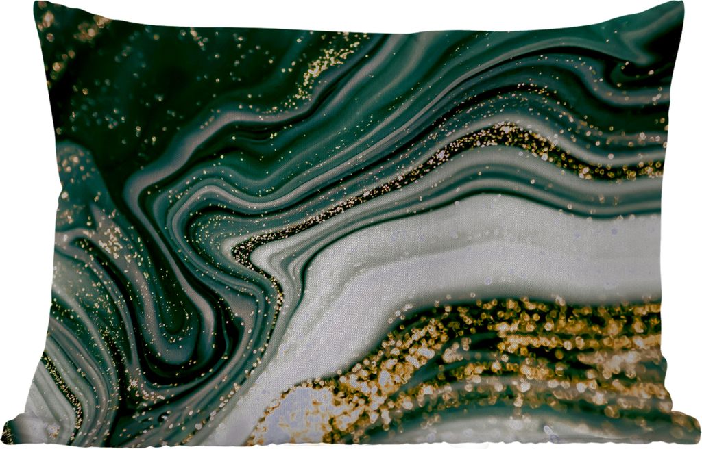 MuchoWow Outdoor Kissen - Marmoroptik - Gold - Grün - Glitter - Design - Marmor - 50x30 cm - Wetterfest - Lounge Kissen - Sofa kissen - Wohnzimm...