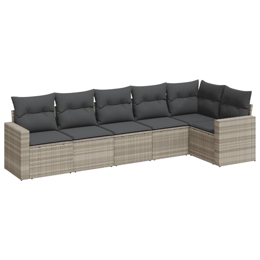 "2026 MODERNE"Gartenmöbel - Outdoor-Lounge - 6-tlg. Garten-Sofagarnitur/Gartensofa-Set - Outdoor-Lounge-Set - mit Kissen Hellgrau Poly Rattan - Ga...