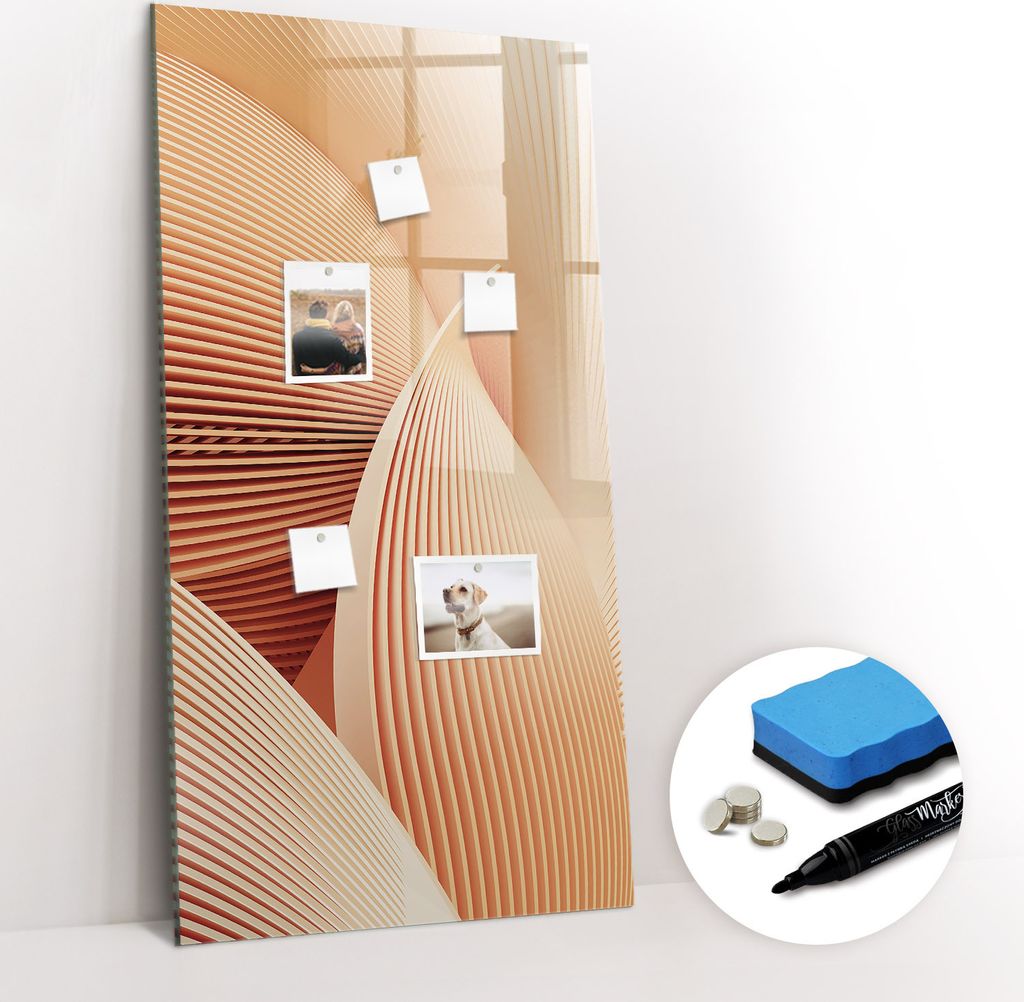 Magnetpinnwand Memoboard - Zubehörsatz - Schwarzer Marker + Schwamm + Magnete - 60 x 120 cm - Wellen-Abstraktionsmuster