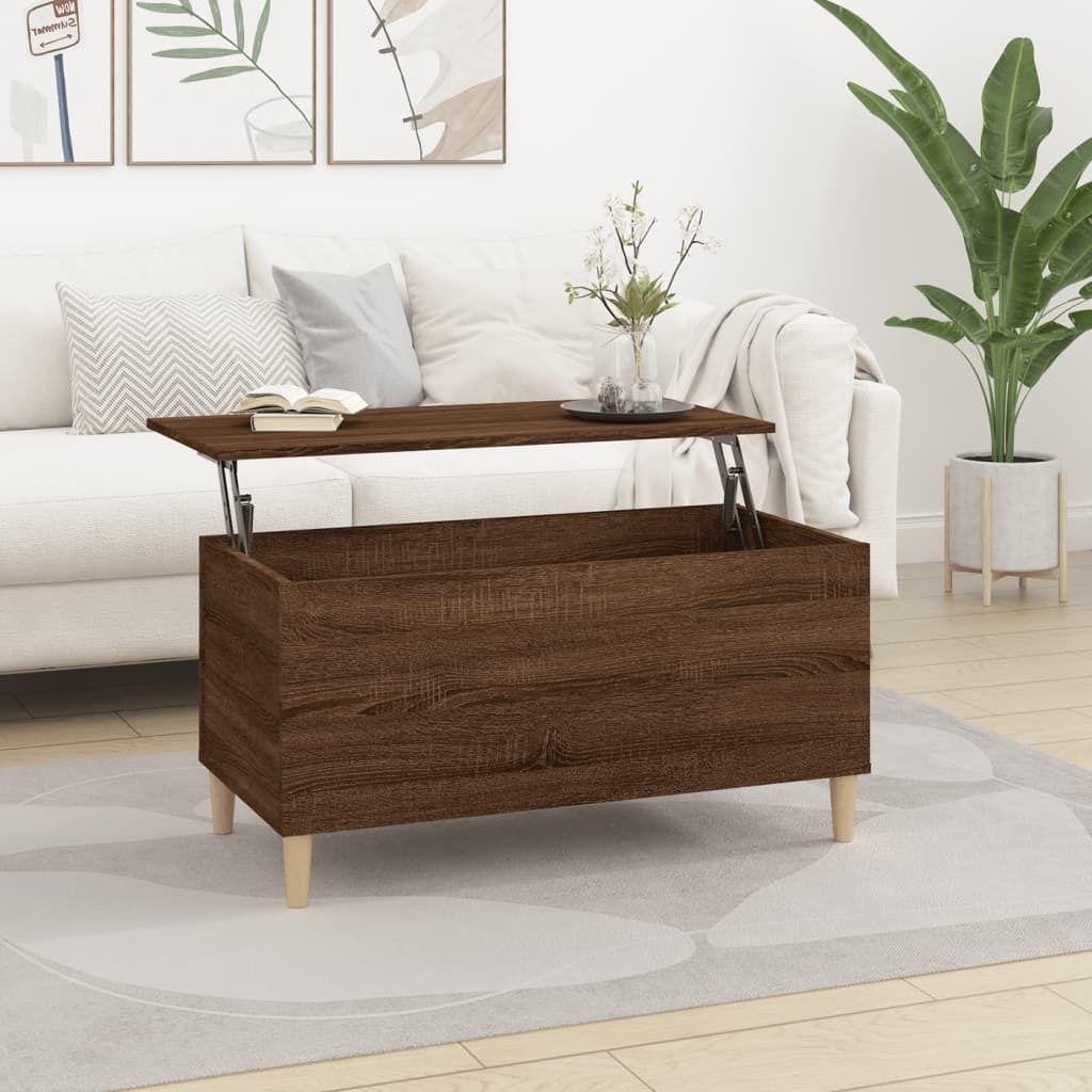 The Living Store Couchtisch Braun Eichen-Optik 90x44,5x45 cm Holzwerkstoff