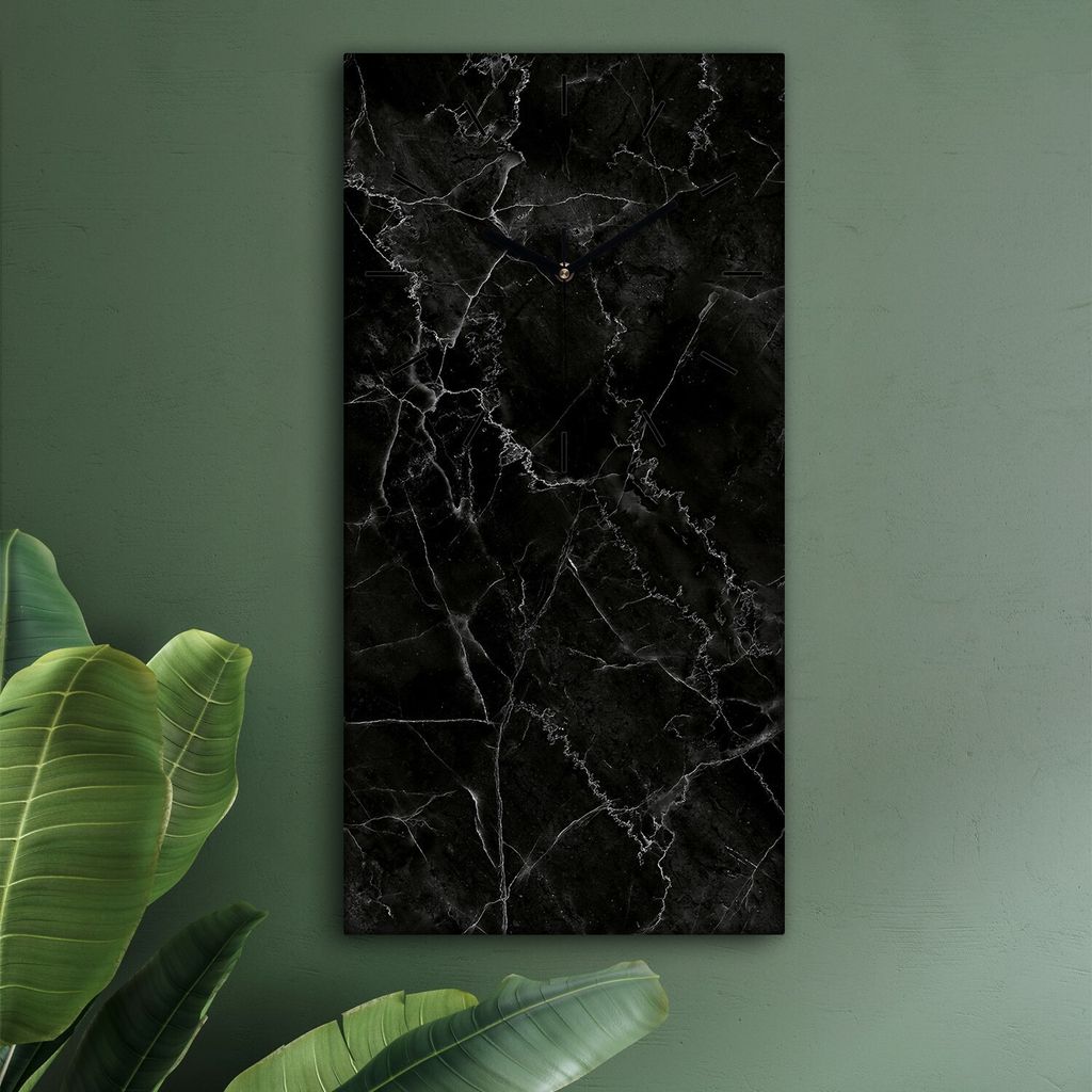 Wohnzimmer Leinwand Uhr Geräuschlos Küche 30x60 Schwarzer, Marmor, Textur, schwarze Zeiger