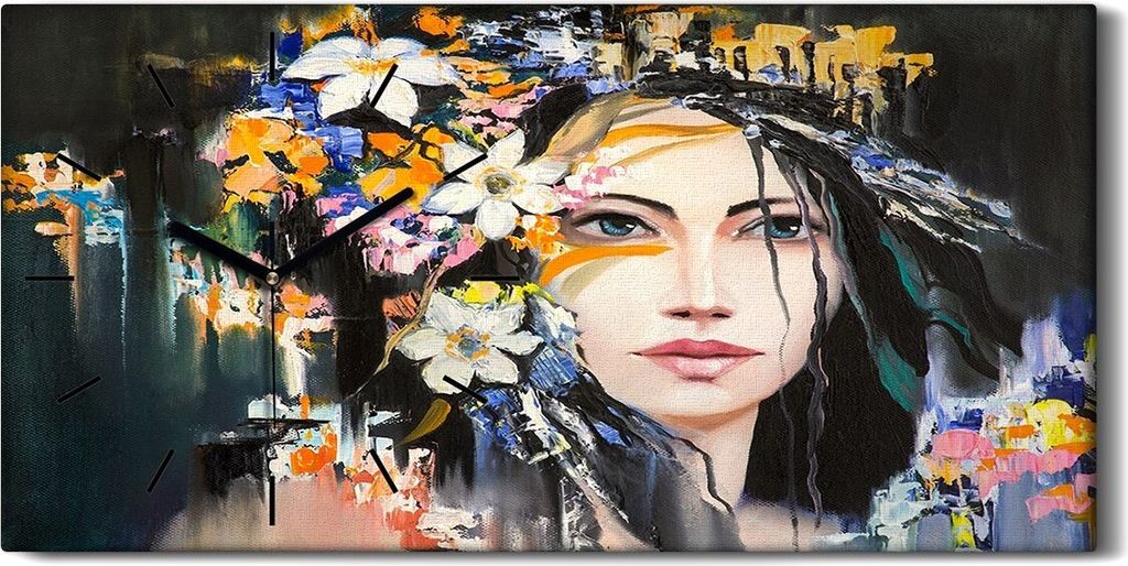 Wanduhr Uhr Wandbild Leinwand 60x30 Malerei Abstrakte Frauen Blumen Kunst - schwarze Hände