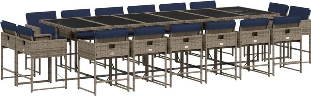 17-teiliges Garten-Ess-Set mit Kissen, grau, Polyrattan