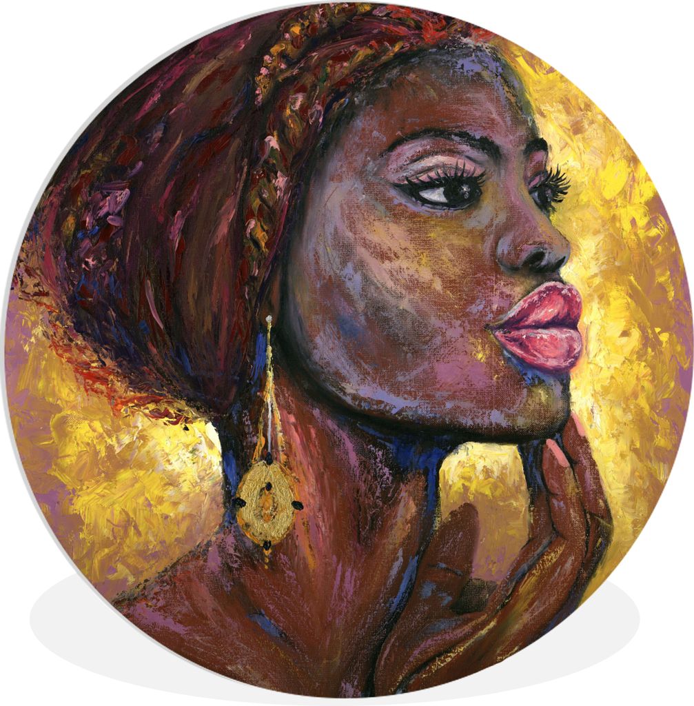 MuchoWow Rundes Wandbild - Runde Bilder Gemälde - Ölgemälde - Gold - Frau Ø 30 cm Kreis Wanddekoration Kunststoff - Wandkreis - Wandschmuck -...