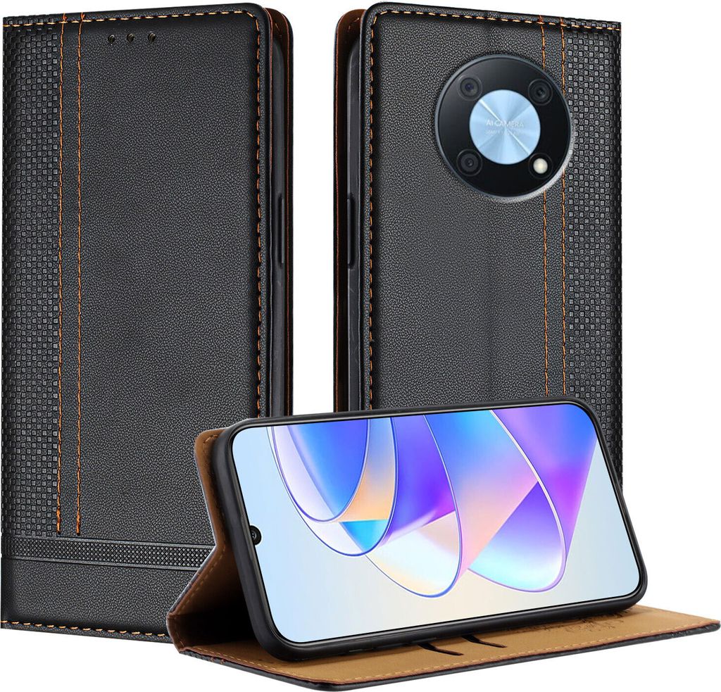 Handyhülle für Huawei Nova Y90 Leder Flip Klappbare Schutzhülle mit Standfunktion Schwarz