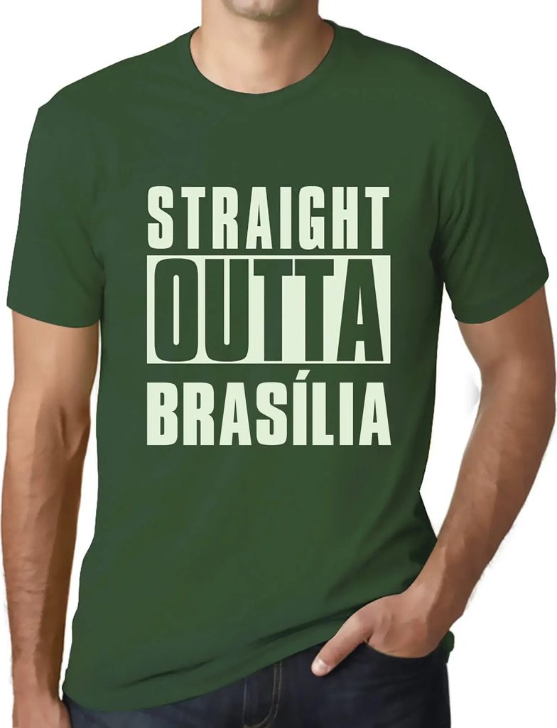 Herren Grafik T-Shirt Straight Outta Brasília Öko-Verantwortlich Vintage Jahrgang Kurzarm Lustige Druck Geburtstag Geschenk Mann