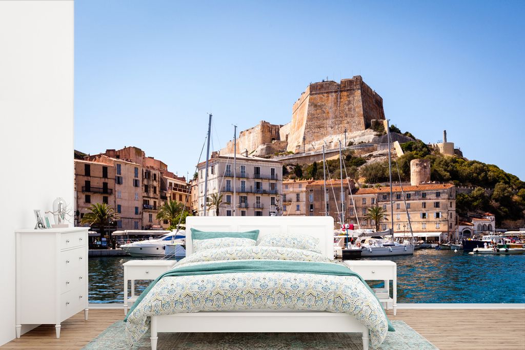 MuchoWow Fototapete für Wohnzimmer oder Schlafzimmer Wandtapete Vinyl Motivtapete Hafen auf Korsika - 420x280 cm - Zimmer für Kinder