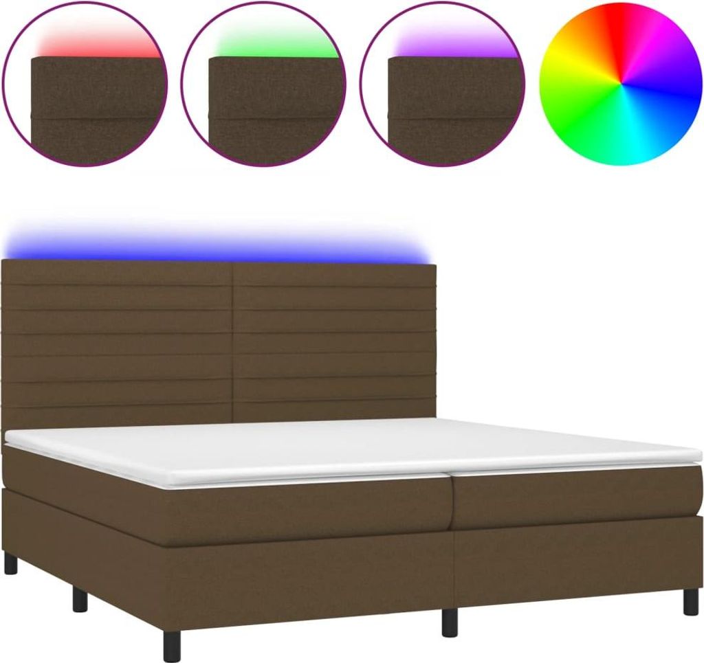vidaXL Boxspringbett mit Matratze & LED Dunkelbraun 200x200 cm Stoff
