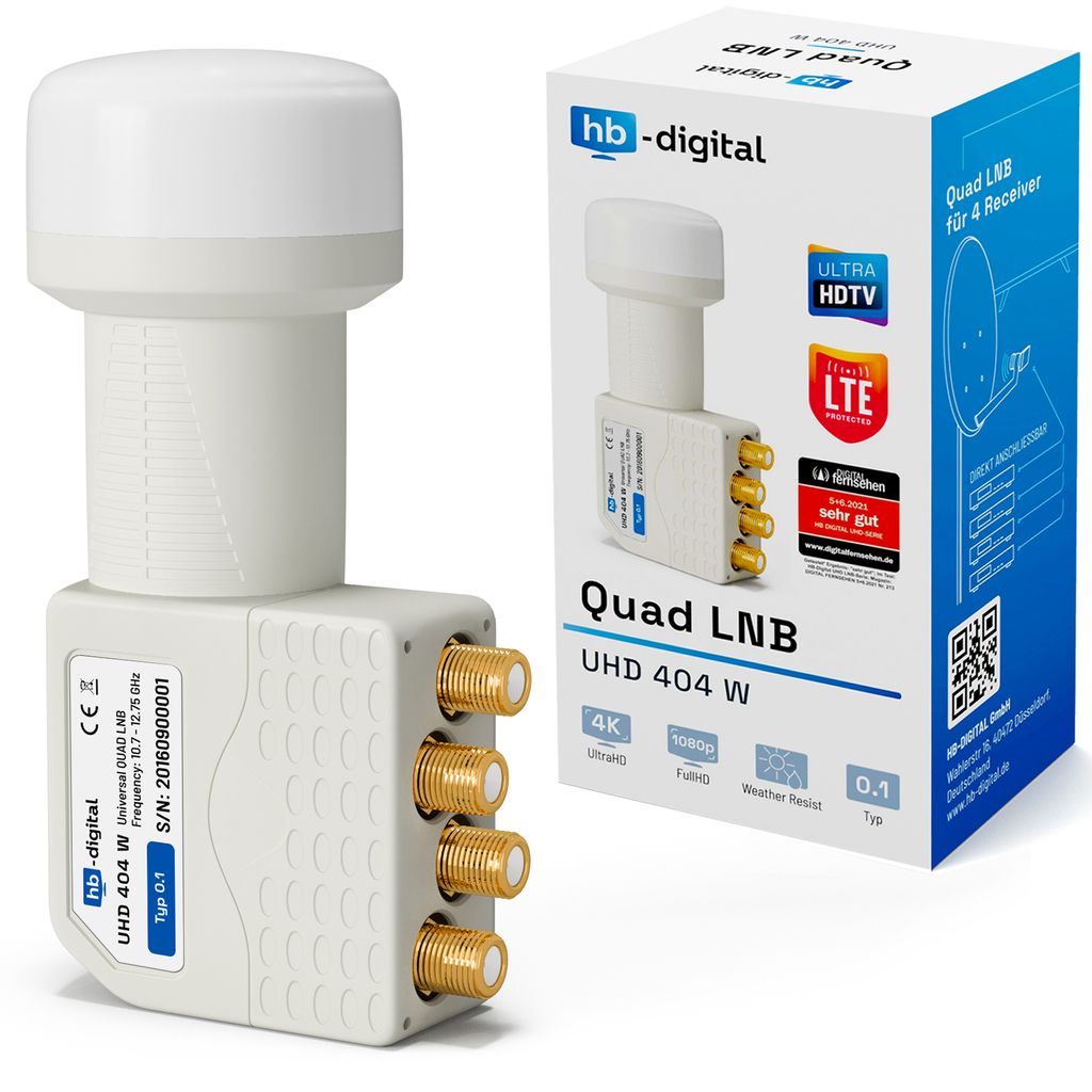 hb-digital LNB Quad UHD 404 W für 4 Teilnehmer LTE Filter extreme Hitze- und Kältebeständigkeit