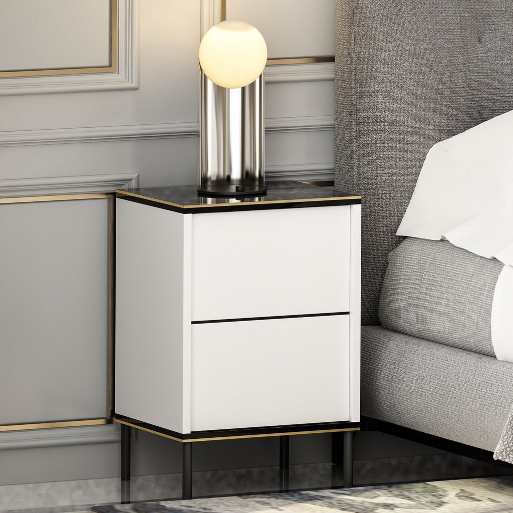 Skye Decor, Imaj - White, Marble, Nachttische & -schränke, Weiß, 40 x 60 x 35 cm