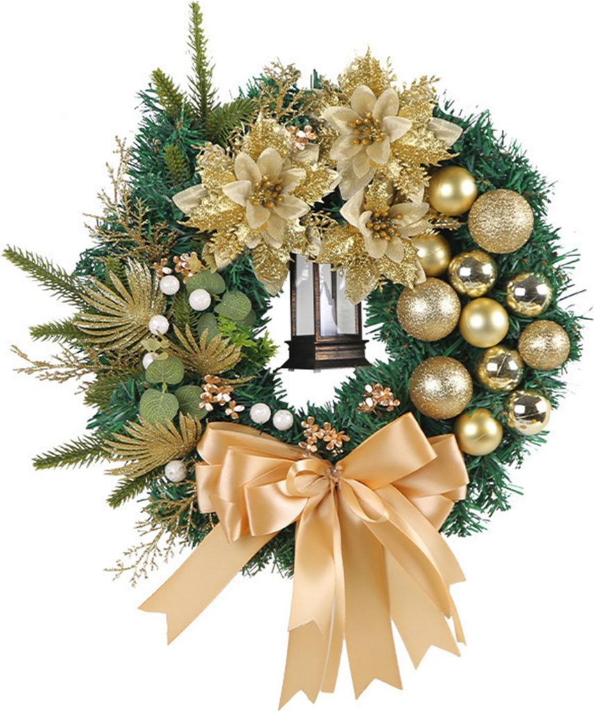 Weihnachtskranz für die Haustür, Weihnachtsgirlande mit Schleife, Beeren und Blumen, Dekoration für drinnen und draußen, Winterdekoration