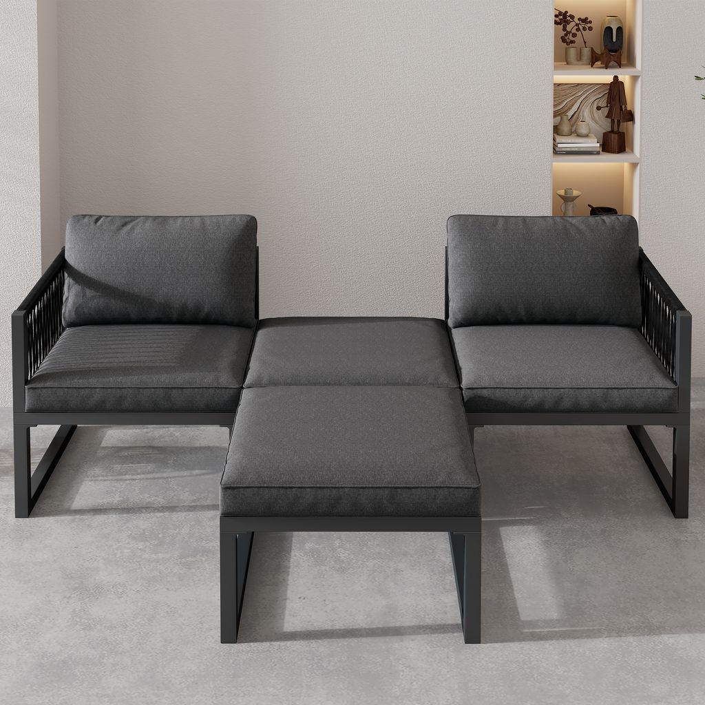 okwish Gartenlounge-Set, Garten-Sofagarnitur aus Aluminium(2 Sofas, 2 Fußhocker), erschiedene Kombinationen- Dunkelgrau