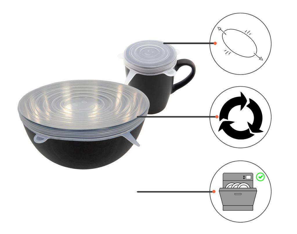 6er Set Universal Silikondeckel rund - 6,5 cm bis 20,5 cm - Produktbild 5
