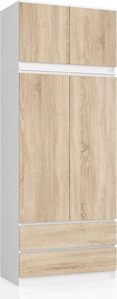 Kleiderschrank AKORD S90 mit Aufsatz Weiß 90 cm 2 Türen 2 Produktbild 