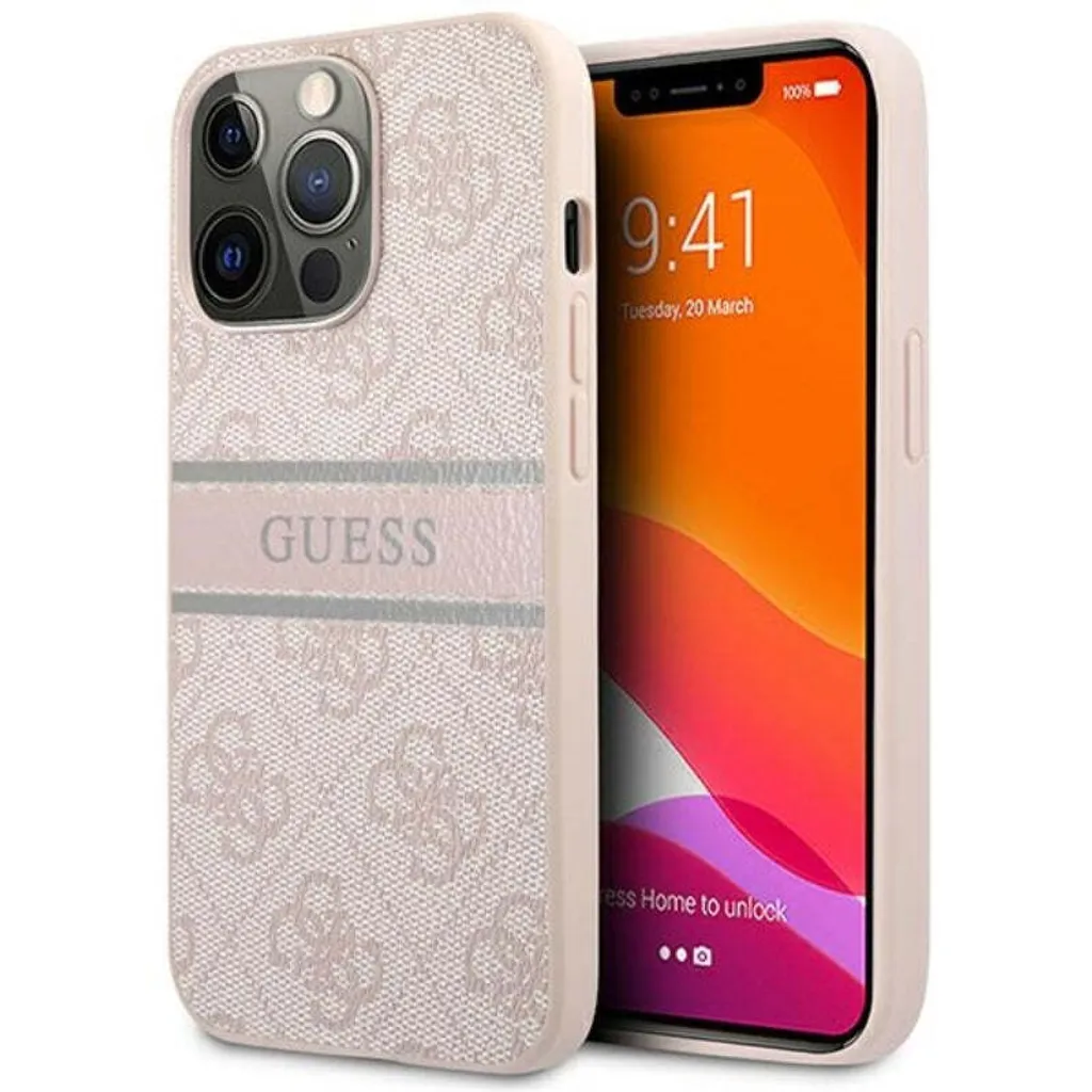 Cover Guess iPhone 13 Pro Rosa Originale | Custodia Rigida Stripe 4G