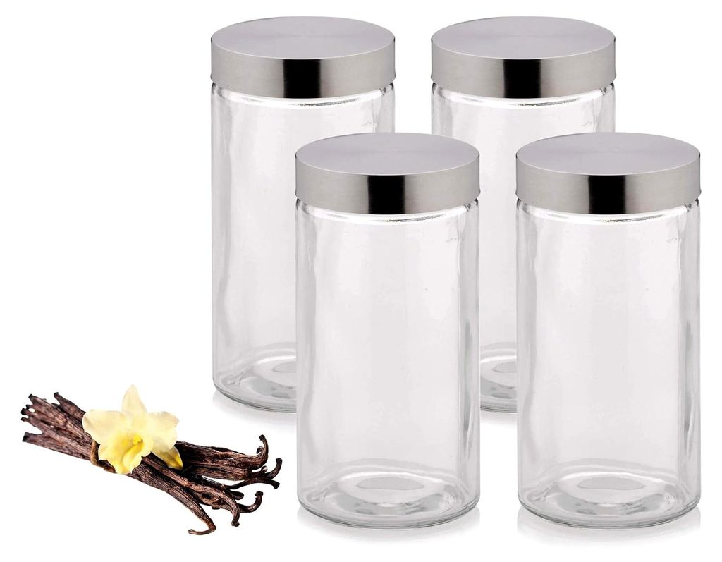 Glas Vorratsdosen mit Deckel BERA, 4 Stück, Vorratsglas 1,7 L, Vorratsgläser Set rund, Glasbehälter mit Deckel