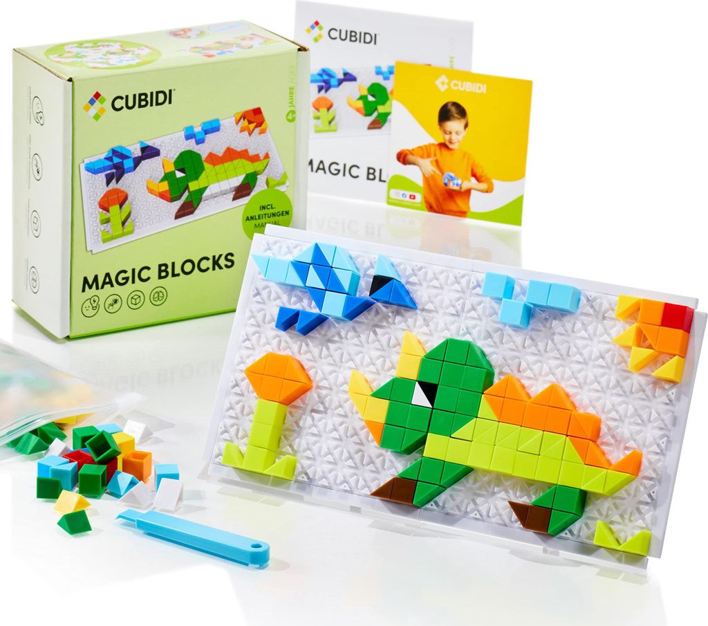 CUBIDI Mosaikspiel - Lustige Dino Edition | Kreatives Steckspiel Spielzeug ab 4 Jahre Junge und Mädchen | Lernspielzeug zur Förderung der Fantasie