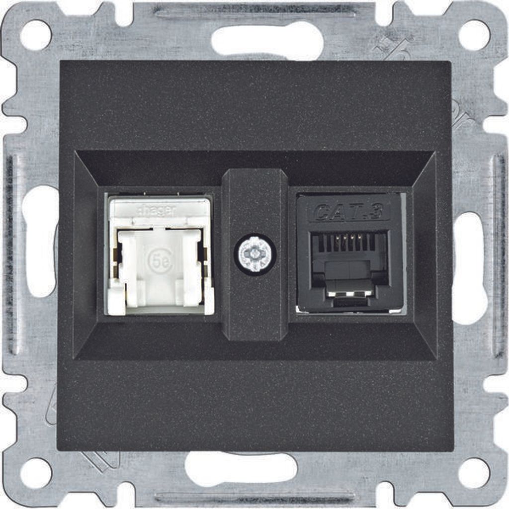 HAGER lumina Steckdose RJ11/12 + RJ45 schwarz WL2213