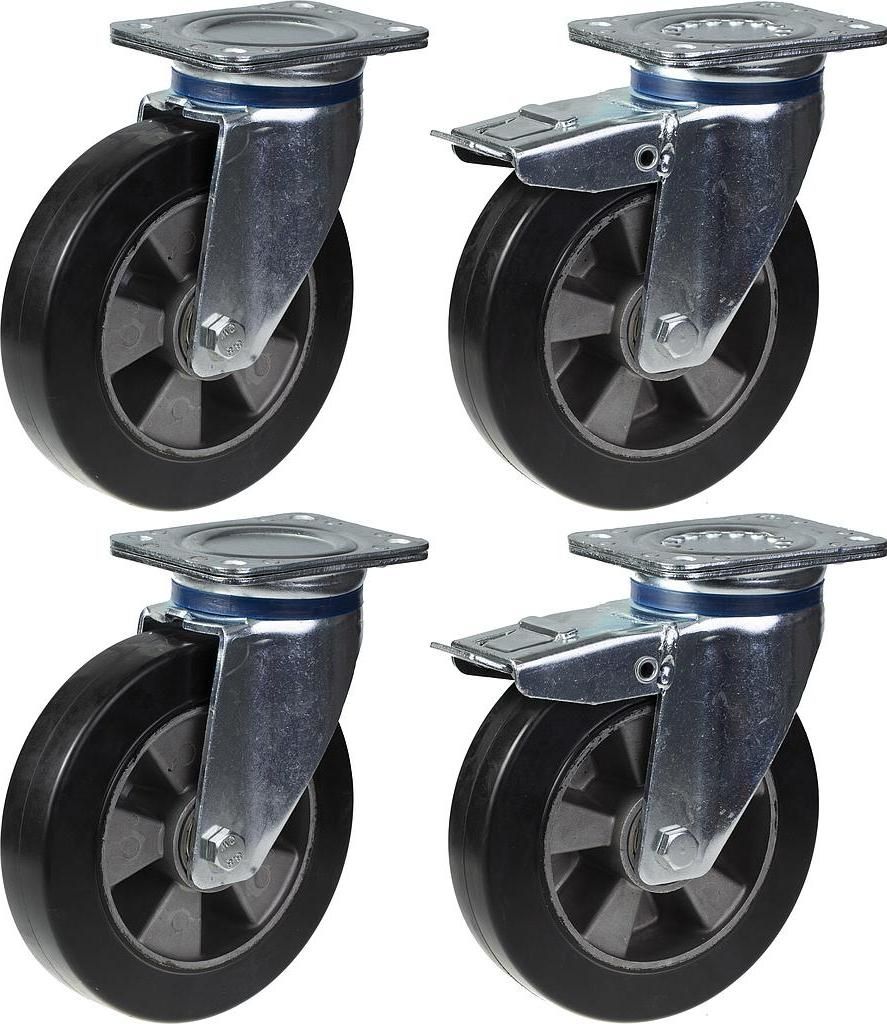 200mm 8" Lenkrollen aus schwarzem Gummi mit Bremse und starker Tragkraft von 1800kg, 4er Set