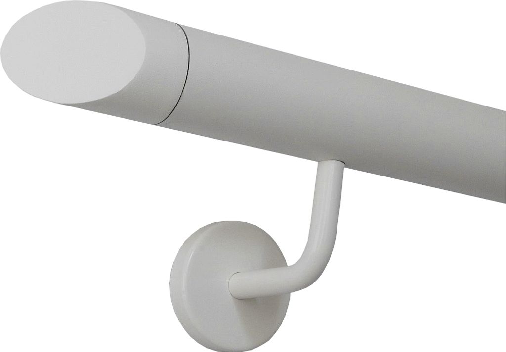 TIBU Handlauf Edelstahl weiß pulverbeschichtet 42,4 mm Geländer innen außen wetterfest, Länge 130 cm mit 2 Halter Enden schräges Endstück