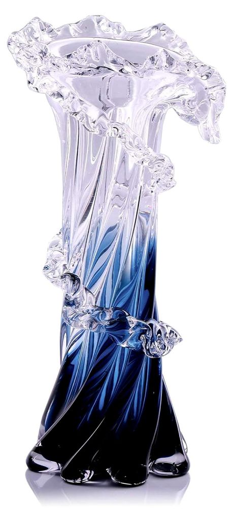 12" H Blaue mundgeblasene Glasvase, Moderne handgeblasene Küstenvase, wunderschöne einzigartige Meereswellen-Tischdekoration für Wohnzimmer, Sch...