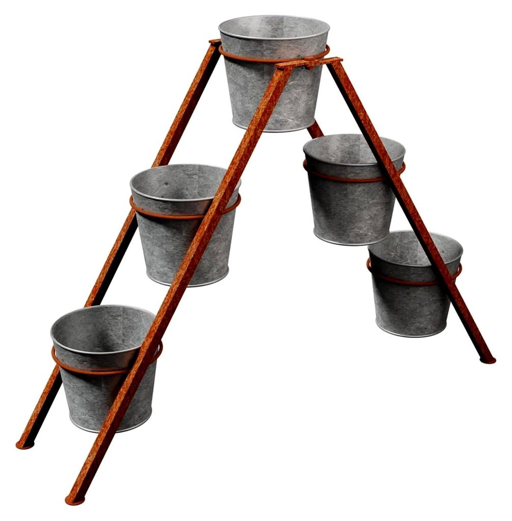 Blumentreppe Naturrost mit 5 Pflanztöpfen, 68 x 55 cm