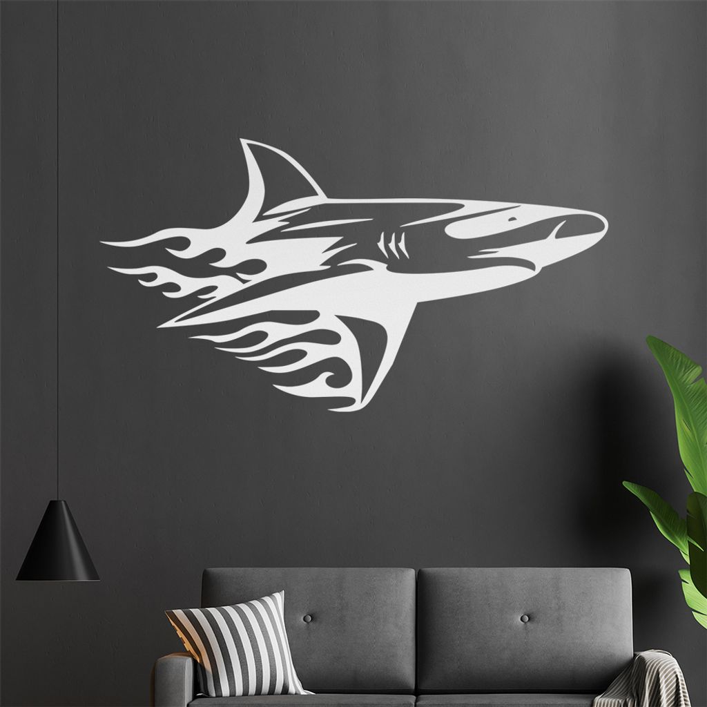 Flammen Hai Wandtattoo in 6 Größen - Wandaufkleber Wall Sticker - Dekoration, Küche, Wohnzimmer, Schlafzimmer, Badezimmer