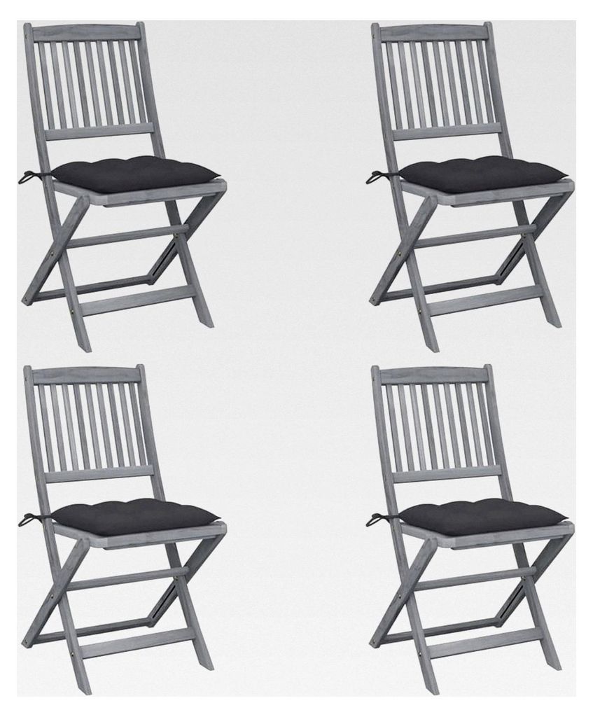 Klappbare Gartenstühle 4 Stück mit Kissen, Gartenmöbel, Balkonstühle, Hochlehner, Balkonmöbel, Balkonset, Gartenstühle, Armlehnenstuhl, Akazi...