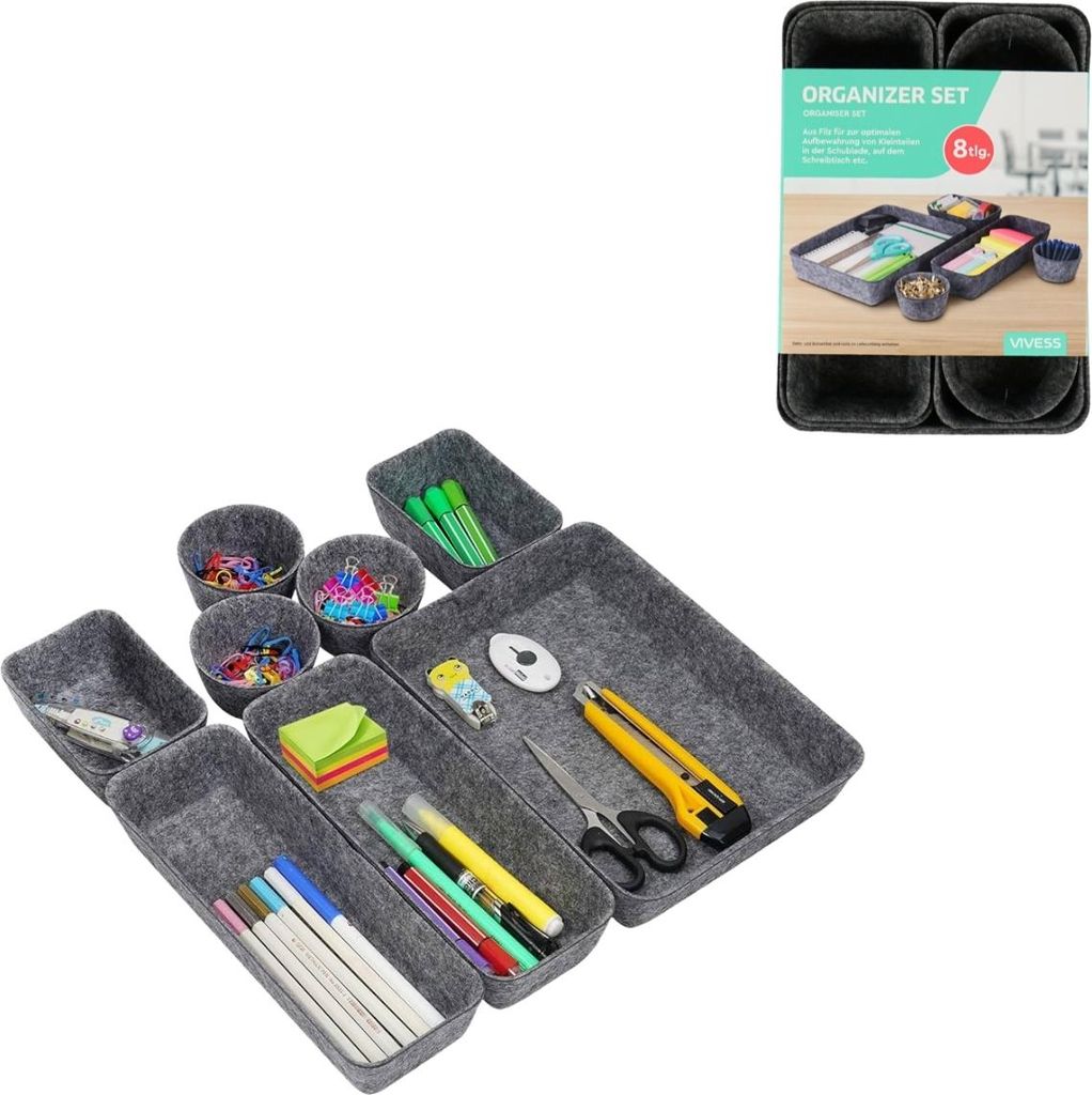Schubladen-Organizer ZEMBOR - Set aus 8 Stk., grau Produktbild 