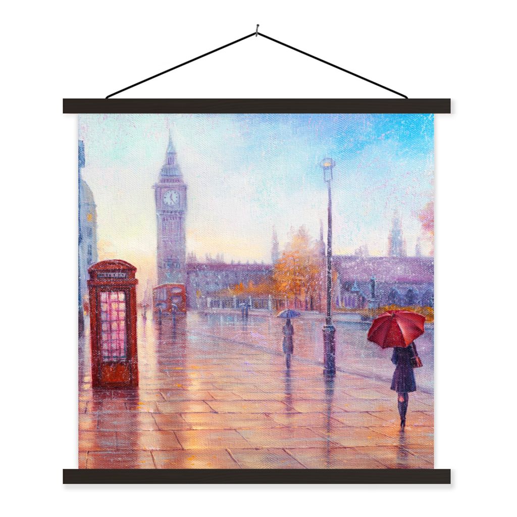 MuchoWow Textilposter Malerei - Ölgemälde - London - Telefon 60x60 cm mit schwarzem Rahmen - Posteraufhänger