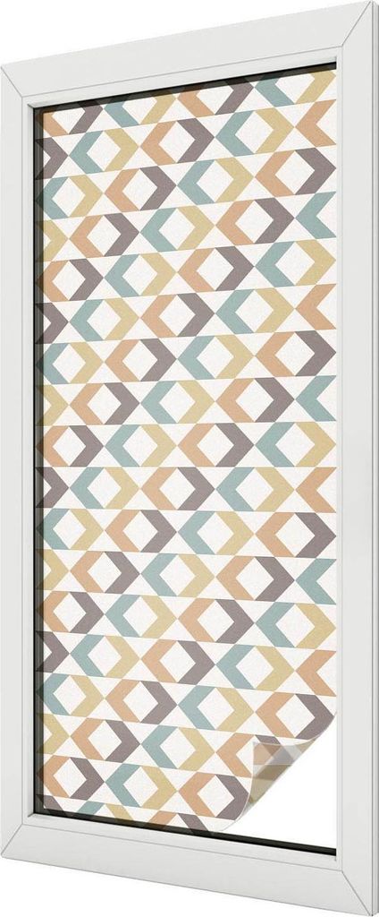 Buntglas Fensterfolie – 116x50 cm – Stained-Glass Design – blickdichte dekorative Sichtschutzfolie – selbstklebend, UV-Schutz – Geometris...