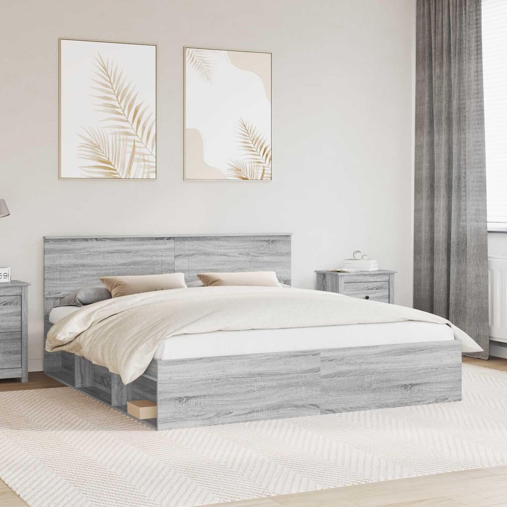 "Schlussverkauf" Doppelbett - Bettgestell 2 PLACES - Graues Sonoma 200x200 cm Holzwerkstoff C4241