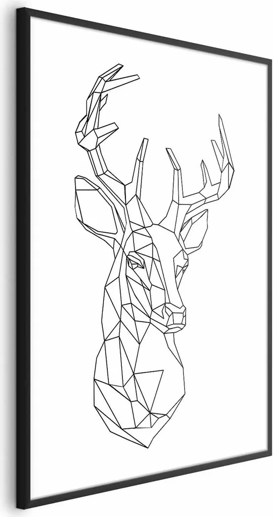Poster geometrico di cervo 40x60 cm con cornice nera senza margini