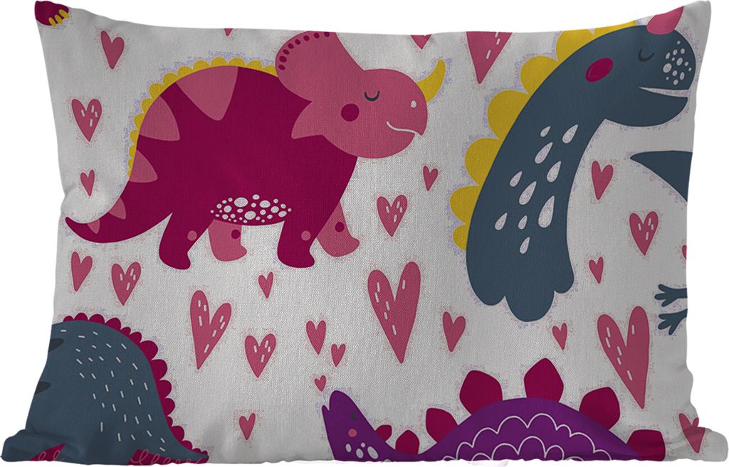 MuchoWow Outdoor Kissen - Dino - Herz - Muster - Rosa - Mädchen - Dinosaurier - 50x30 cm - Wetterfest - Lounge Kissen - Sofa kissen - Wohnzimmer...